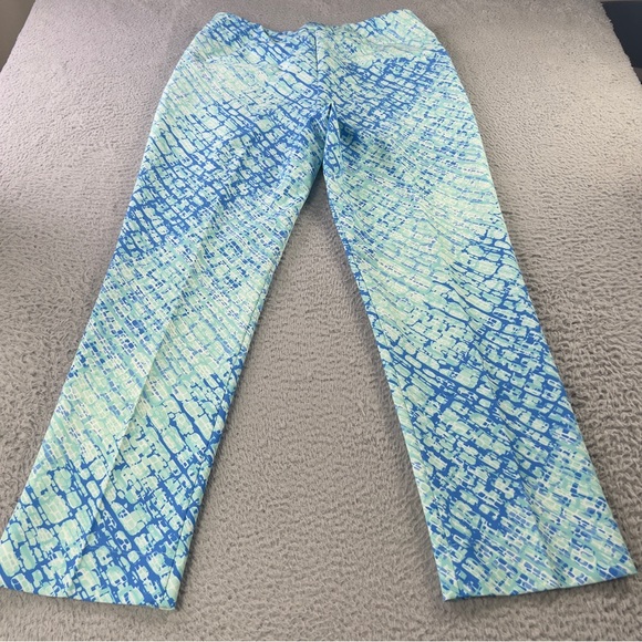 IBKUL Pants Womens 10 Blue Green Printed Activewear Cropped Pull On Preppy - Picture 2 of 10